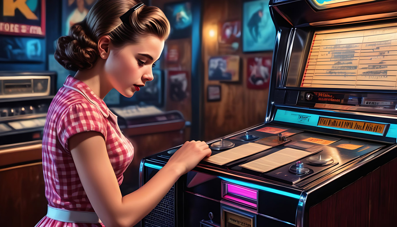 1950s a teenage girl on juke box