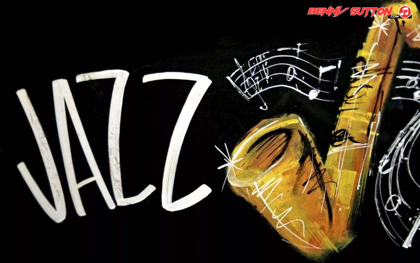 Jazz Music logo with saxaphone graphic montage