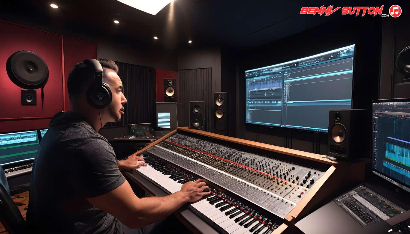 music producer audio engineer in recording studio